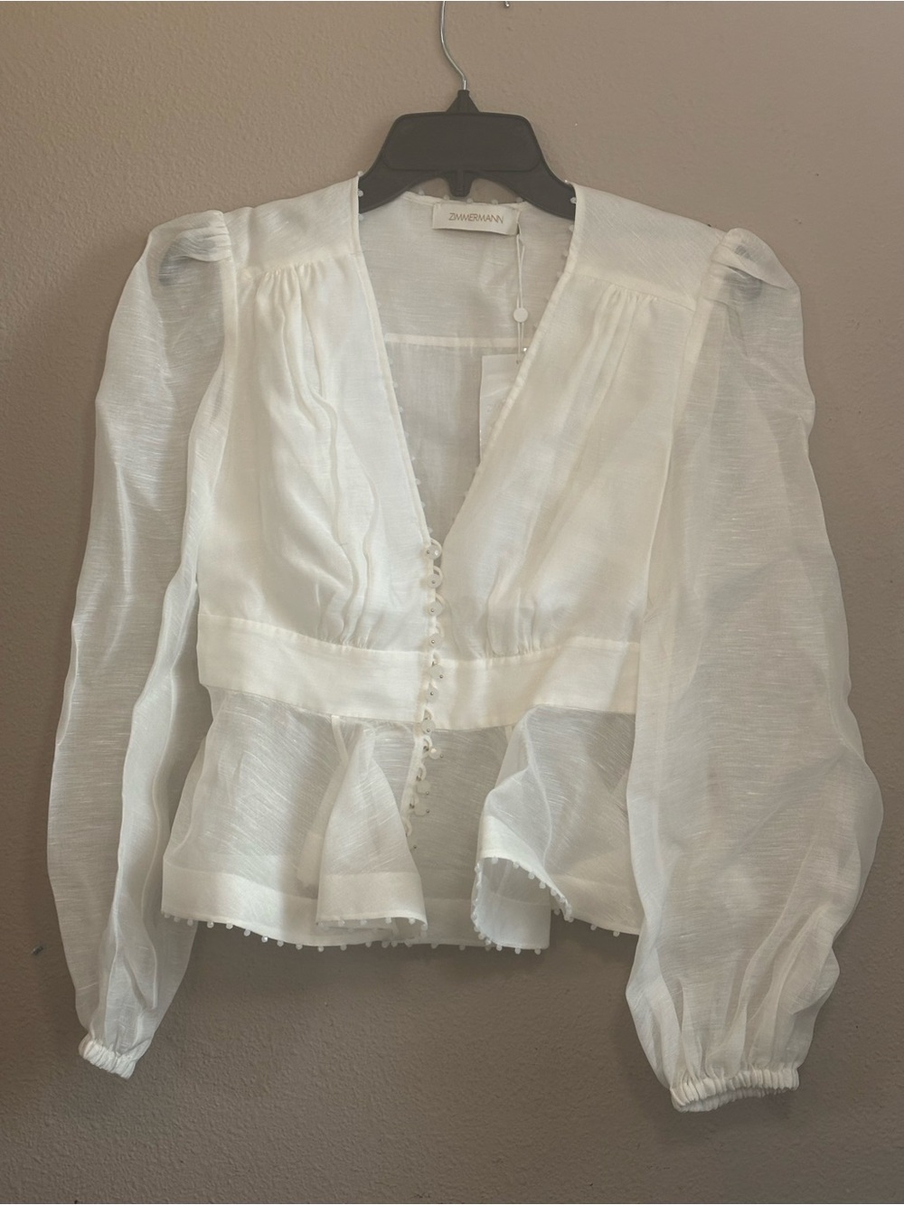 NWT Authentic Zimmermann DAWNING V-NECK BEADED BLOUSE sz AU 1